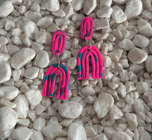 Pink & Teal Rainbow Earrings