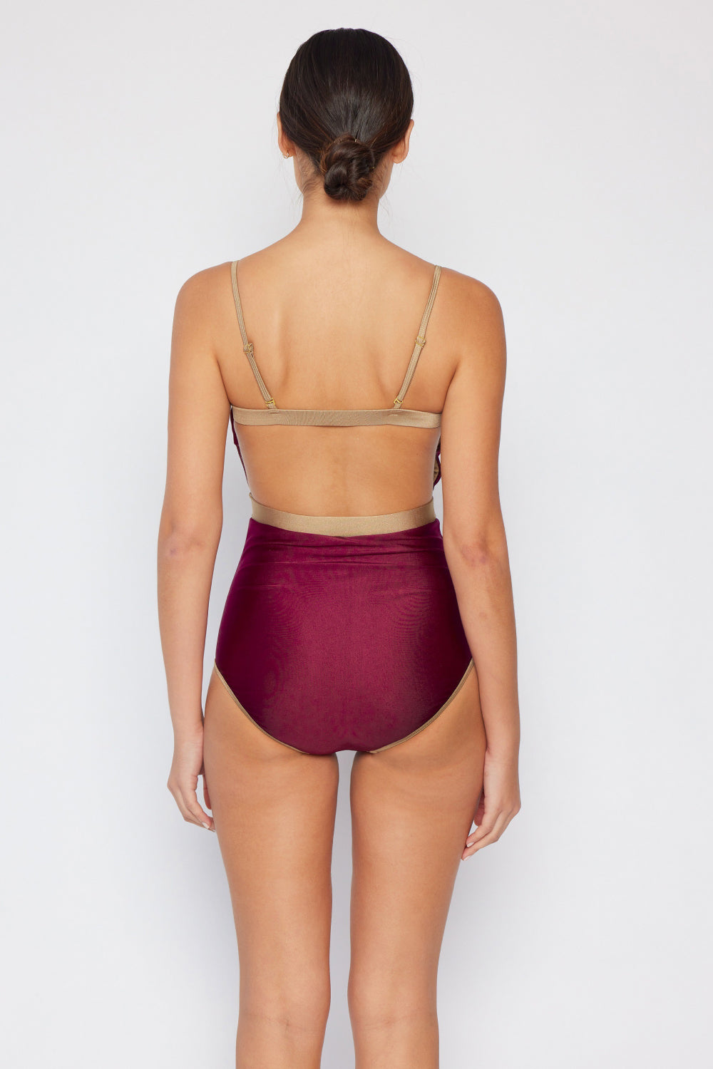 Marina West Swim Wave Break Contrast Trim One-Piece in Wine