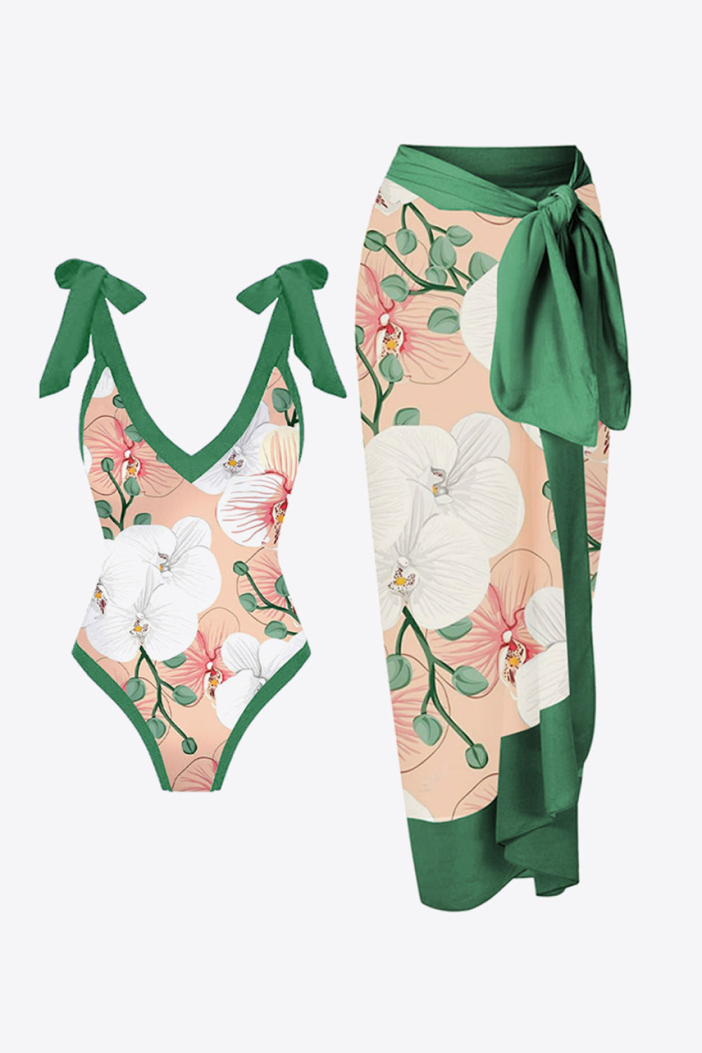 Floral V-Neck Two-Piece Swim Set