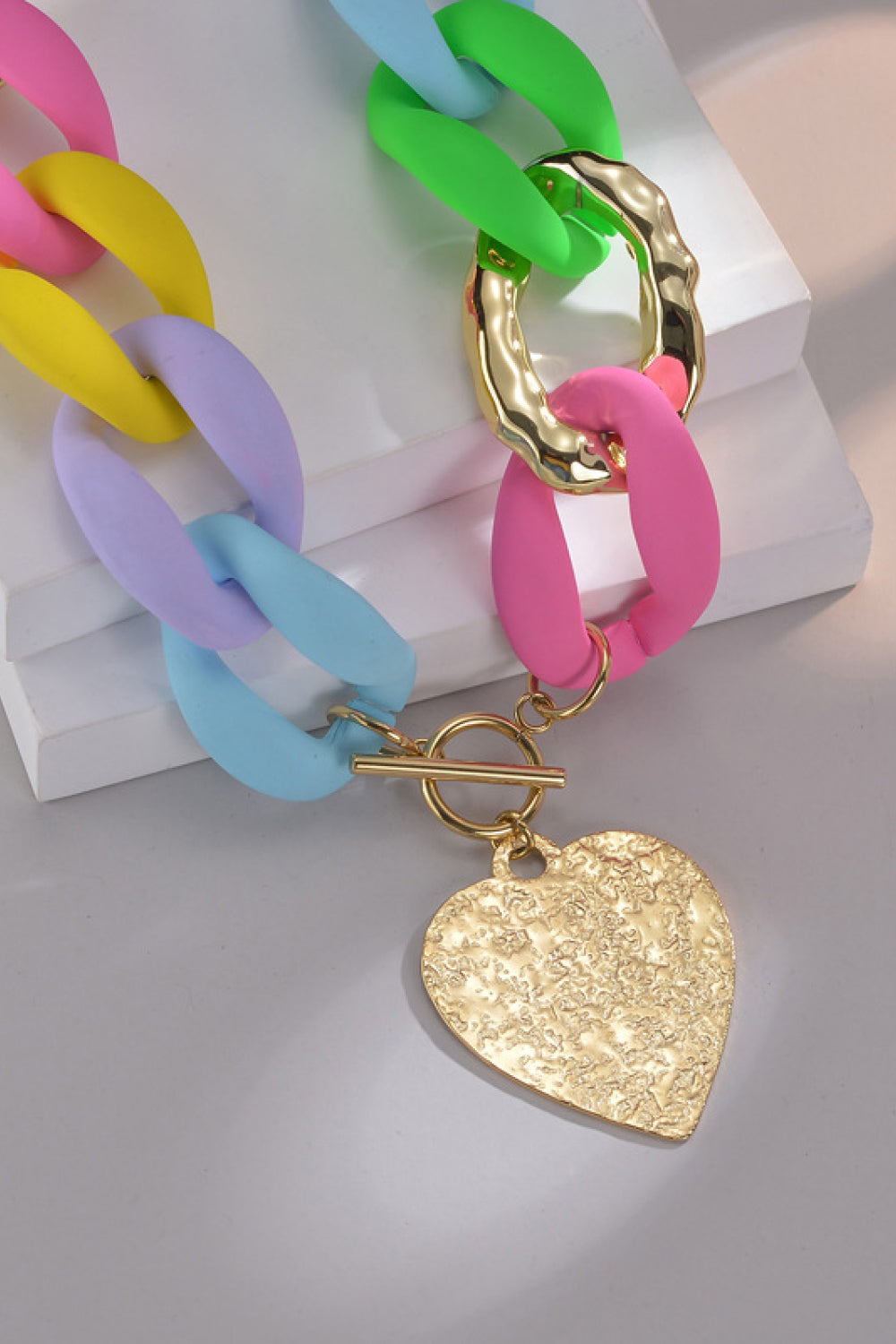 Multicolored Stainless Steel Heart Pendant Necklace